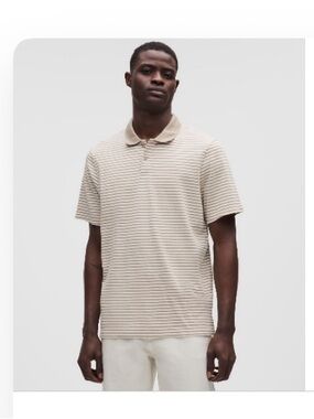 lululemon athletica Men's Striped Polo in Khaki and Cream